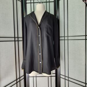 Frame 100% Silk Black Button Down Shirt with Gold Trim